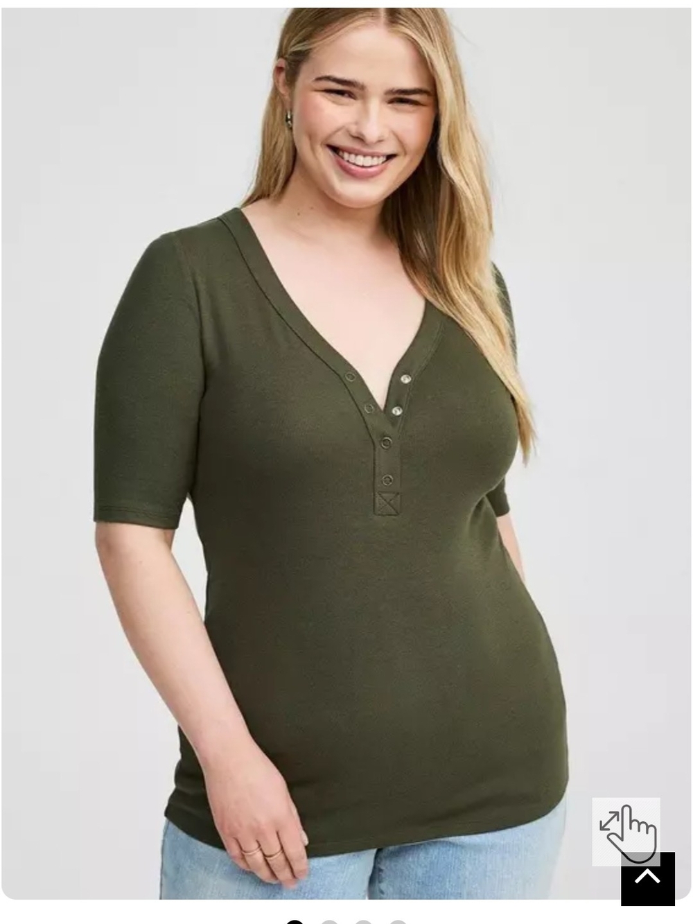 Women’s Olive Short-Sleeve V-Neck Henley Top
